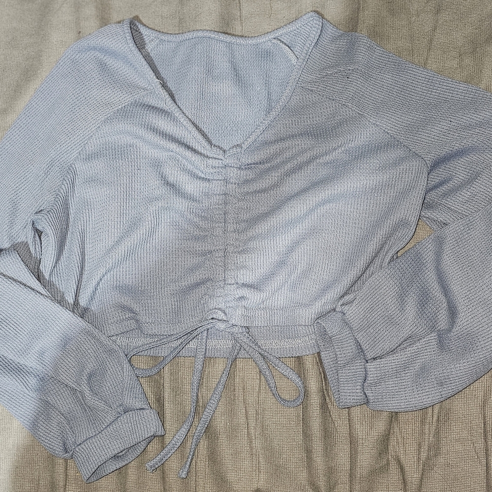 SHEIN Light Blue Ruched Crop Top